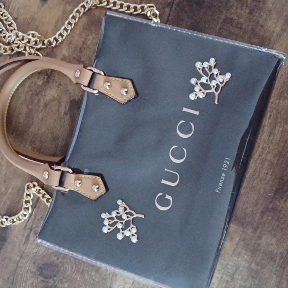 Repurposed Up Cycled PVC bag made w/ authentic Gucci shopping bag-Hand Crafted